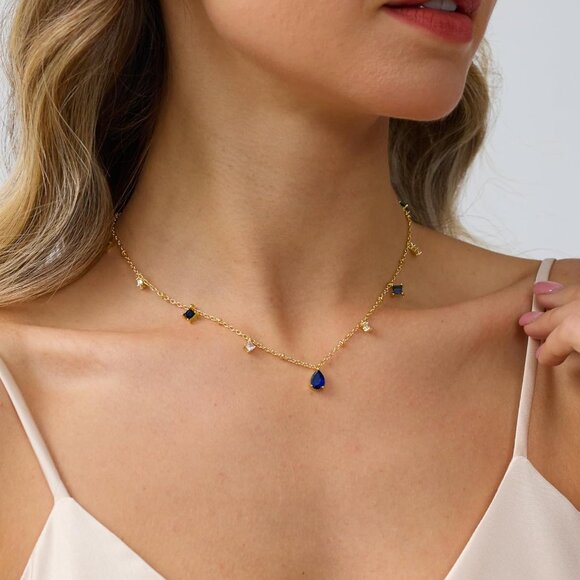 Elegant Gold Teardrop Necklace for Women with Sparkling Cubic Zirconia in 5 Colo - Picture 2 of 6